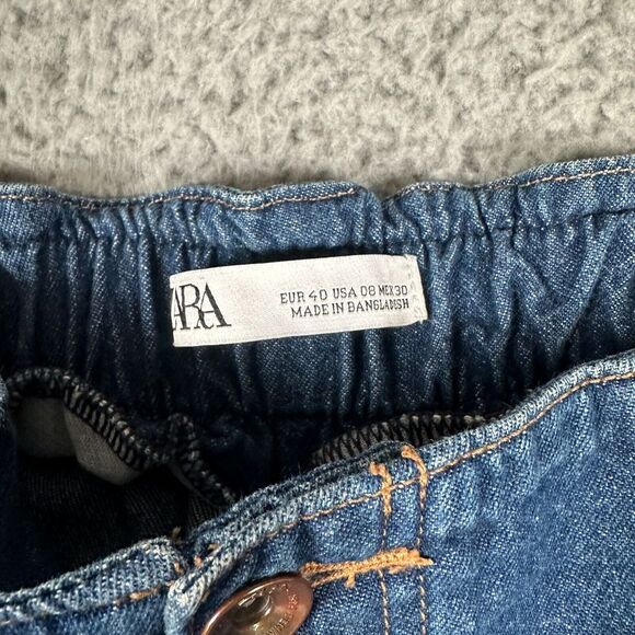 Zara Jeans Women's 6 Blue High Waisted Barrel Paperbag Medium Wash Cotton - Picture 4 of 12